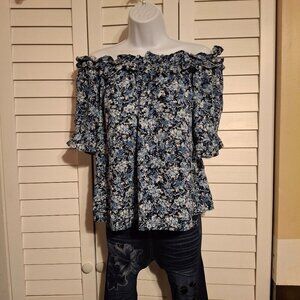 Tommy Hilfiger Blue floral ruffled boho top Sz M